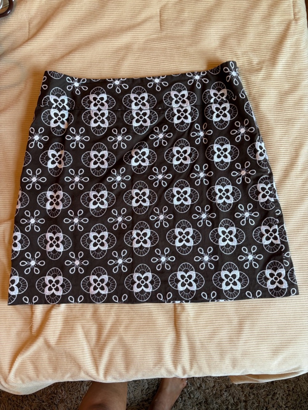 LOFT Black Skirt with White Floral Medallions
